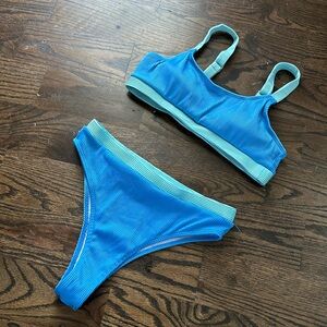 Blue and light blue high waisted bikini